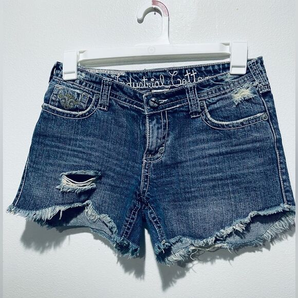 Industrial cotton denim cutoff shorts distress blue western casual women 7 - Picture 1 of 5
